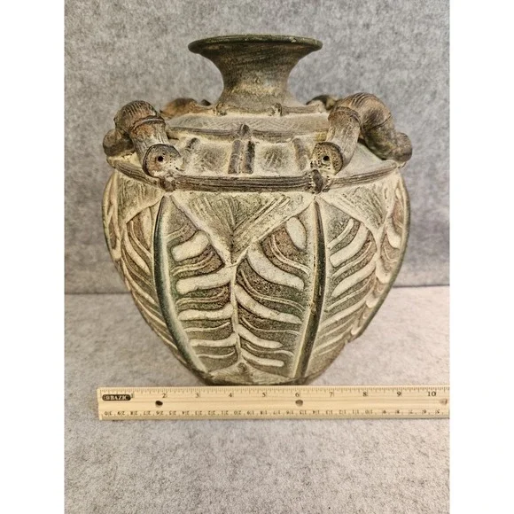 Vintage Chinoiserie Mid 20th‎ Century Ironstone Vase Monstera Leaves Motif